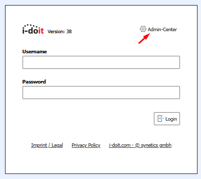 Link to Admin Center above the login form