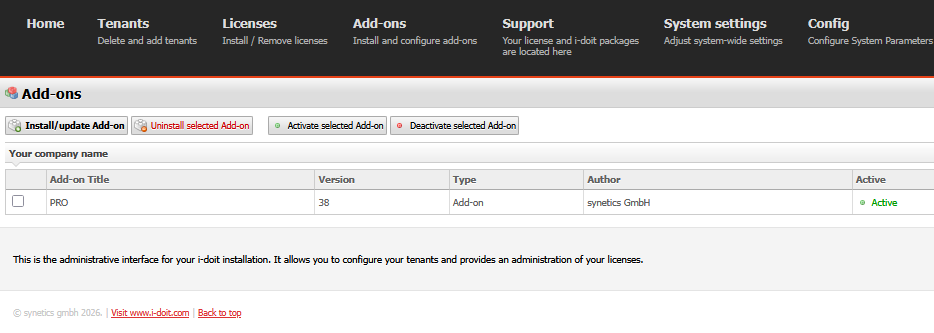 Add-on section in the Admin Center