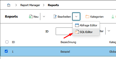 SQL Editor in the context menu