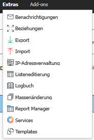 Extras menu in i-doit