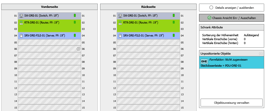 Rack-Ansicht eines Serverschranks