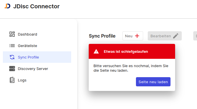 Error message in JDisc Connector