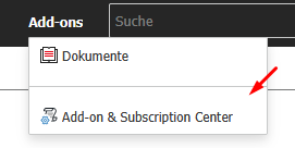 Add-on & Subscription Center Menüpunkt