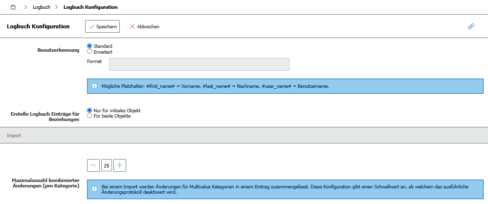 Erweiterte Logbuch-Konfiguration